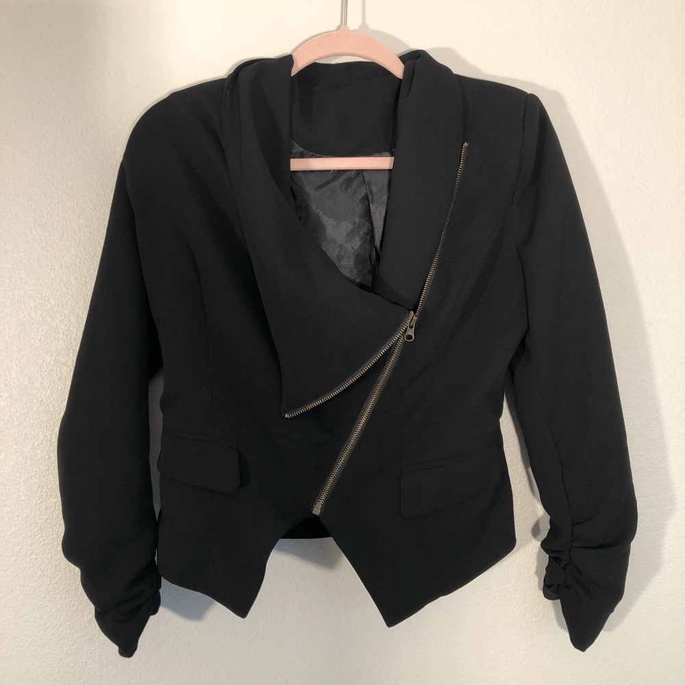 Women’s Trendy Black Blazer With Exposed Zipper
